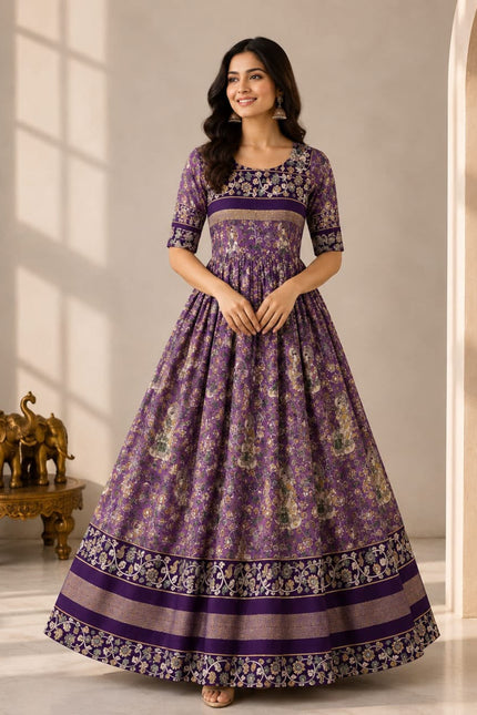 Mul Mul Cotton Kalamkari Long Gown SS742