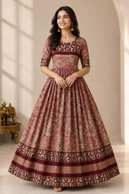 Mul Mul Cotton Kalamkari Long Gown SS742