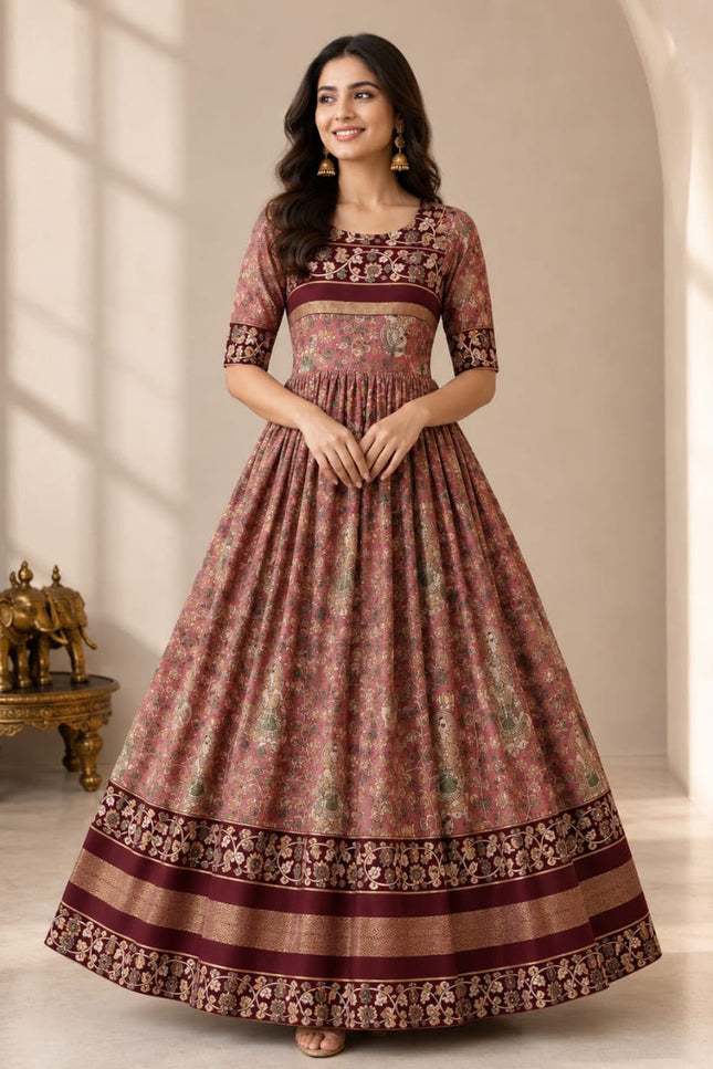 Mul Mul Cotton Kalamkari Long Gown SS742