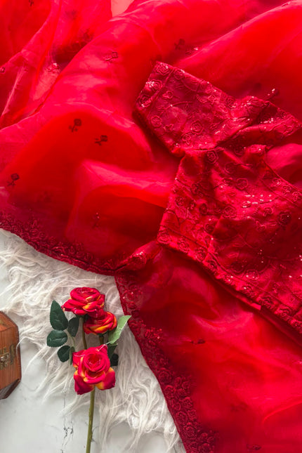Pure Tissue Orgenza Cherry Red Saree SS748