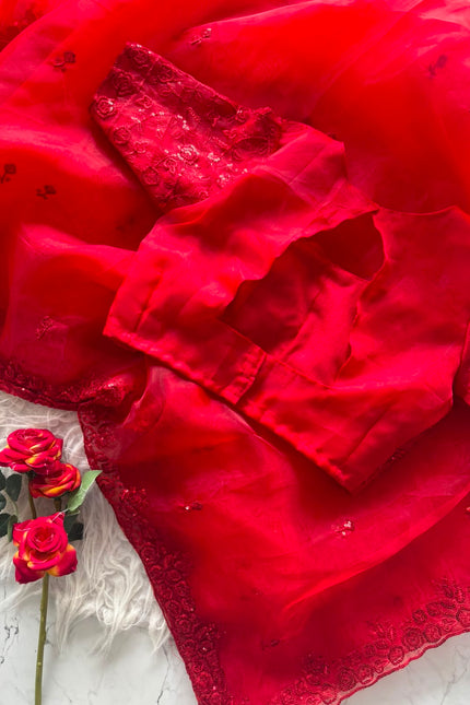 Pure Tissue Orgenza Cherry Red Saree SS748