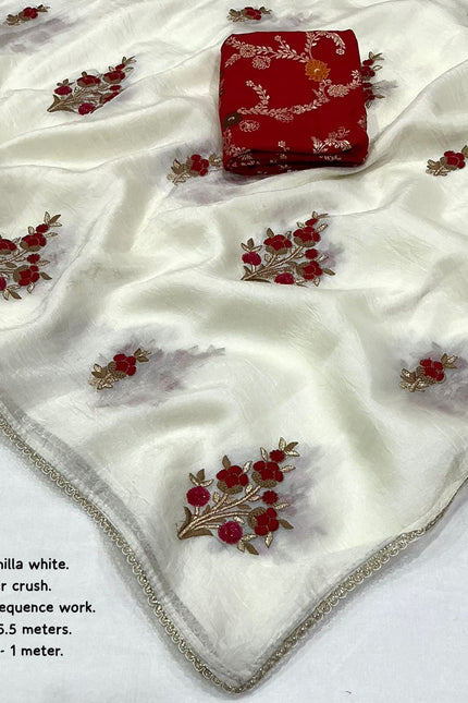 Soft paper crush vanilla white saree SS746