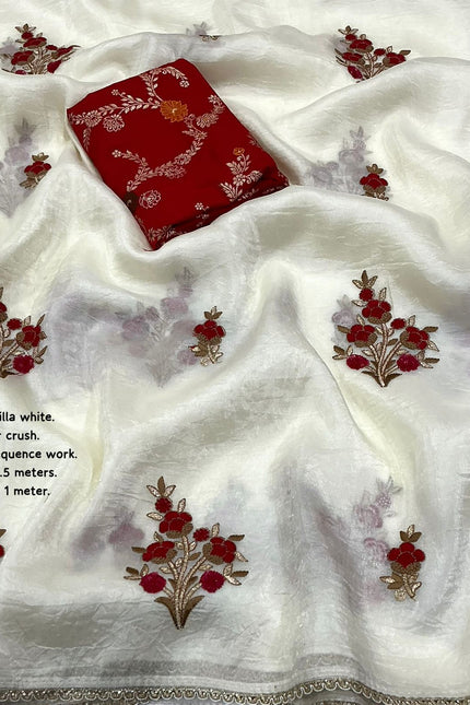 Soft paper crush vanilla white saree SS746