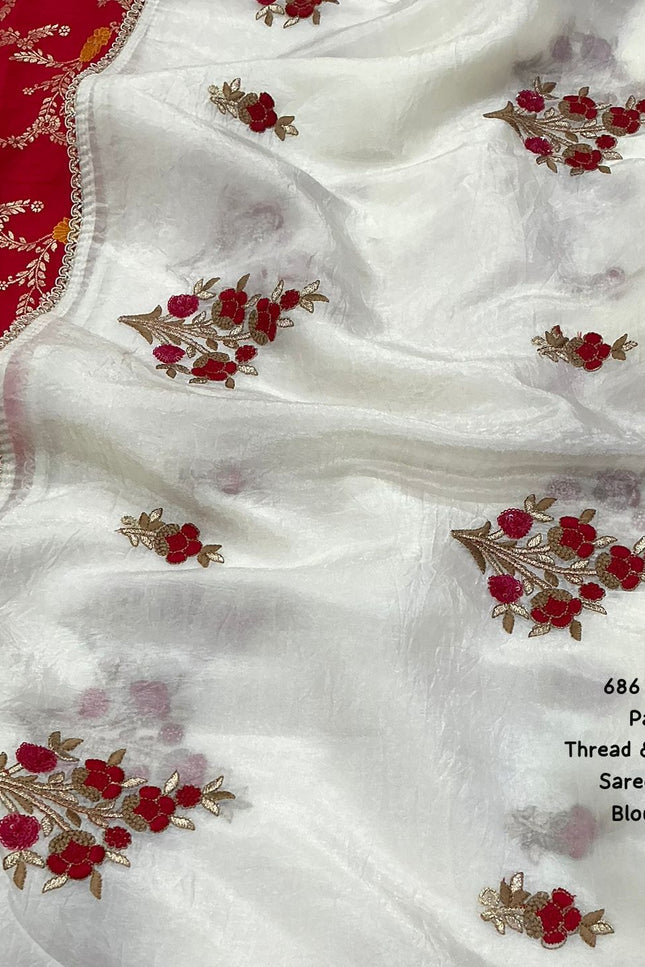 Soft paper crush vanilla white saree SS746