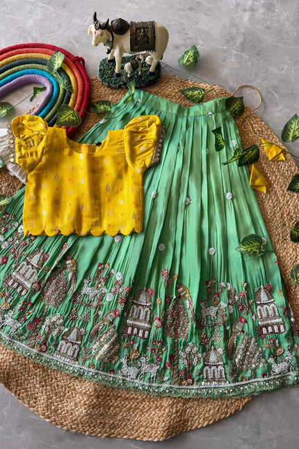 Maggam work Village Theme kids Lehanga SS765