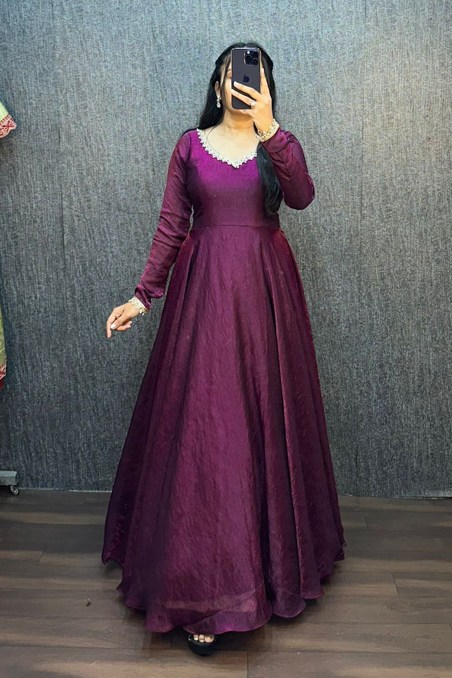 FENDY SILK CRUSH MIRROR LACE GOWN SS768