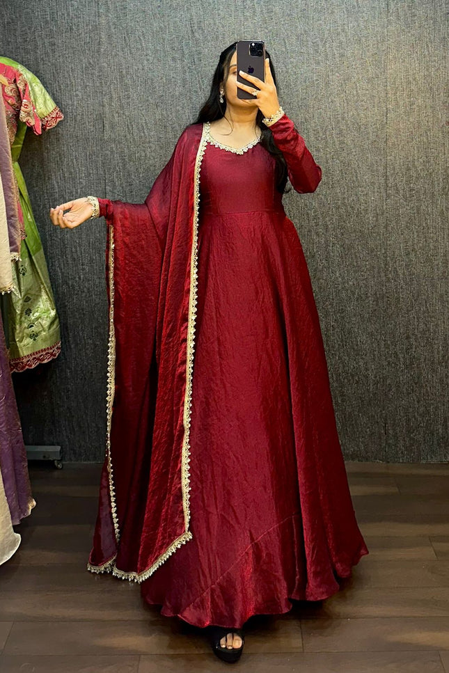 FENDY SILK CRUSH MIRROR LACE GOWN SS768
