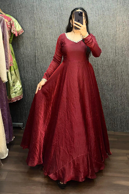 FENDY SILK CRUSH MIRROR LACE GOWN SS768