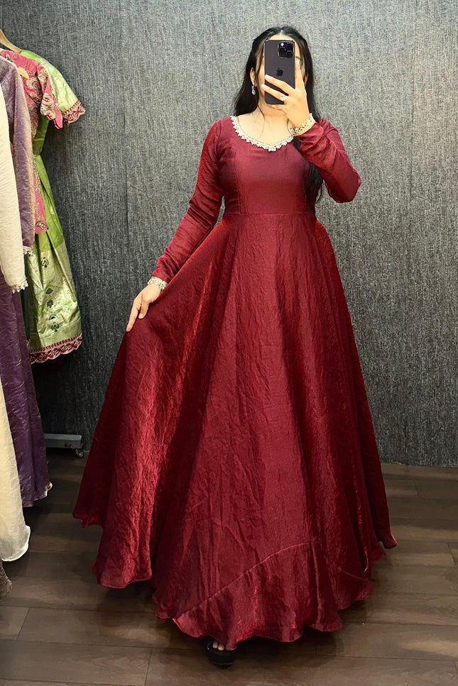 FENDY SILK CRUSH MIRROR LACE GOWN SS768