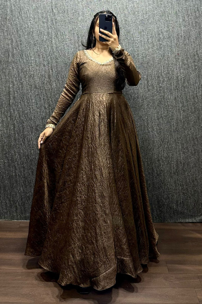 FENDY SILK CRUSH MIRROR LACE GOWN SS768