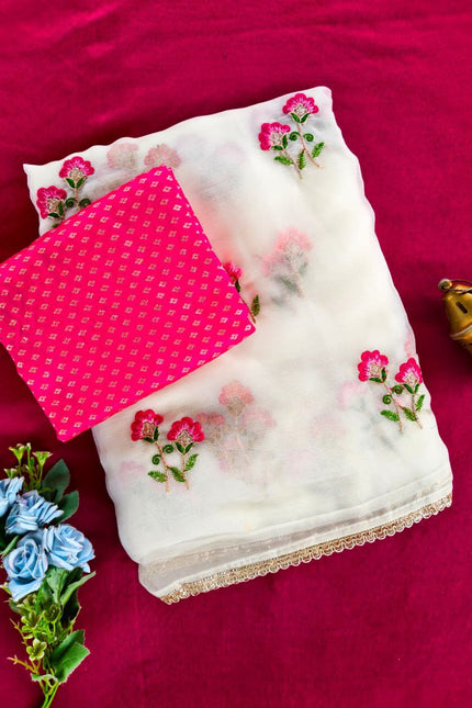 Pure chiffon saree  with flower buttis SS778