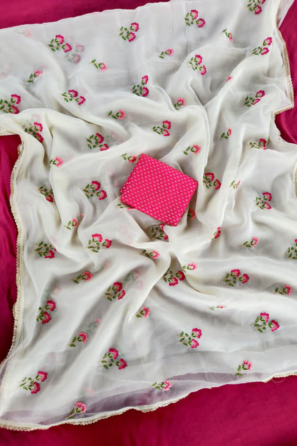 Pure chiffon saree  with flower buttis SS778