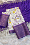 unstitched lehanga set / white & purple cow