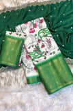 unstitched lehanga set / white & green cow