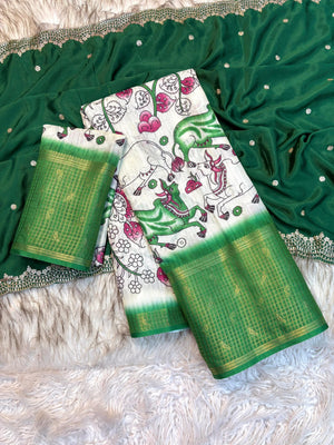 white & green cow