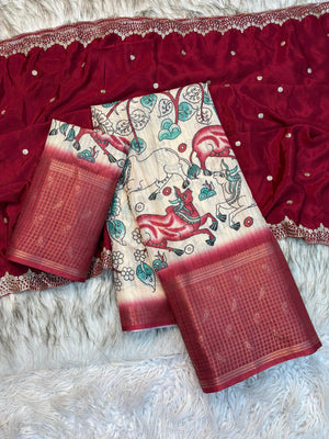 white & maroon cow