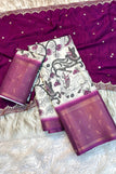unstitched lehanga set / white& deep purple cow