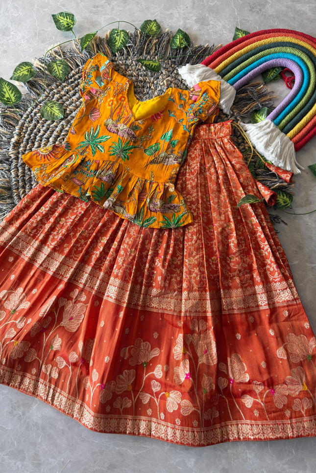 Soft Viscose tissue zari  Kids lehanga SS777