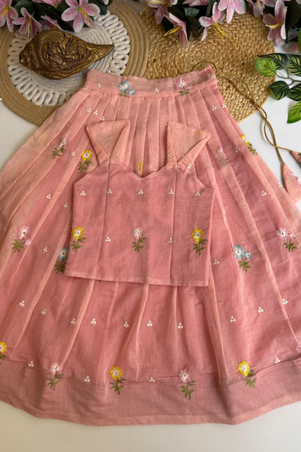 SS784 mul chanderi crop top lehnega