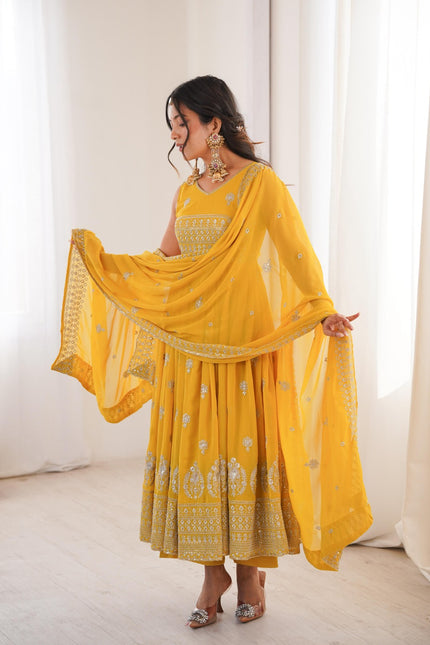 Faux Georgette Haldi special Gown SS788