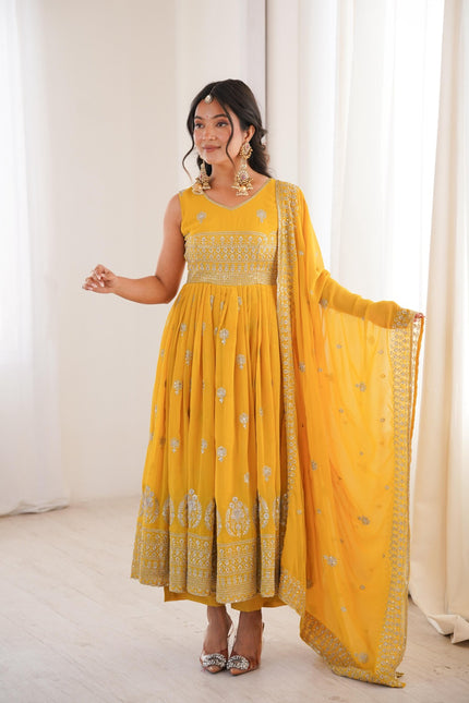 Faux Georgette Haldi special Gown SS788