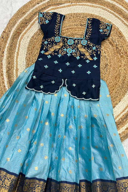soft semi kanchi checks vintage kids lehanga SS791