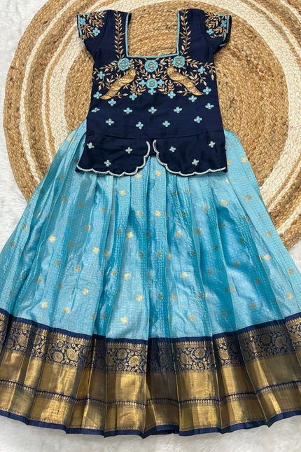 soft semi kanchi checks vintage kids lehanga SS791