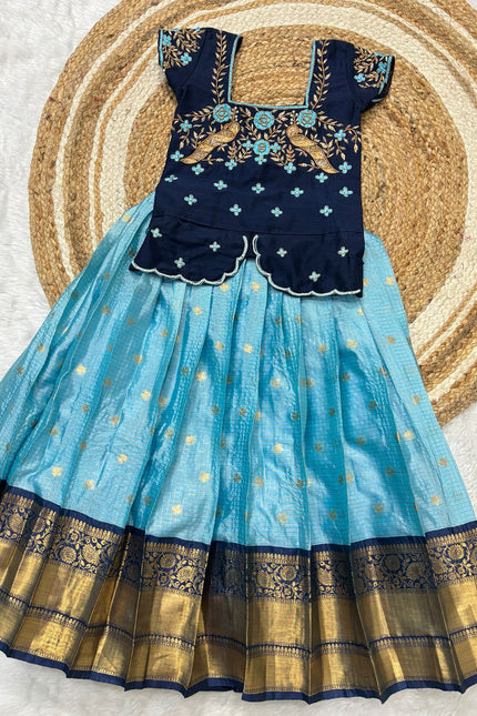 soft semi kanchi checks vintage kids lehanga SS791