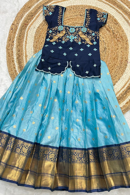 soft semi kanchi checks vintage kids lehanga SS791