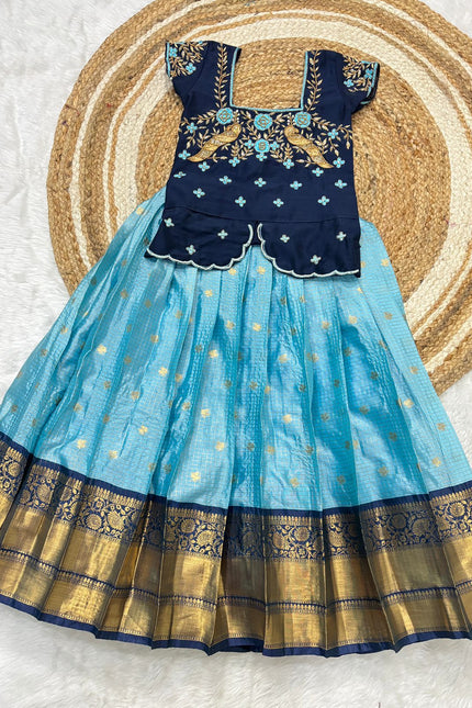 soft semi kanchi checks vintage kids lehanga SS791