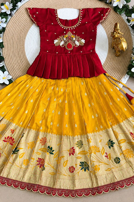 Maroon &Golden Yellow Silk Lehenga Choli SS812