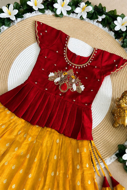 Maroon &Golden Yellow Silk Lehenga Choli SS812