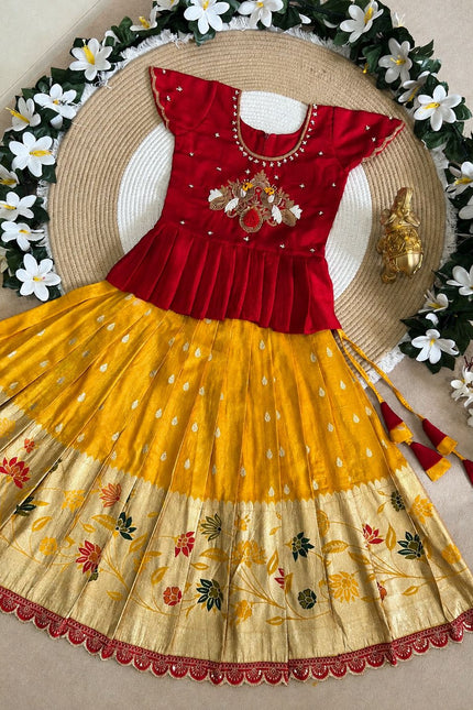 Maroon &Golden Yellow Silk Lehenga Choli SS812