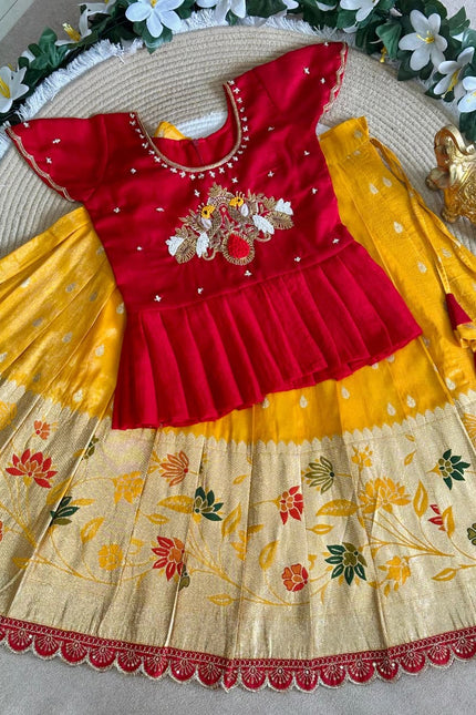 Maroon &Golden Yellow Silk Lehenga Choli SS812