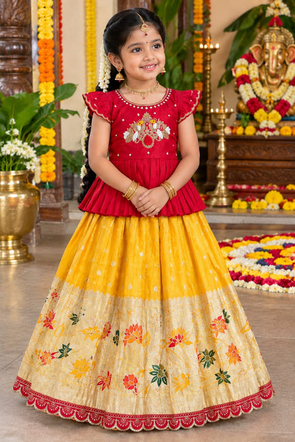 Maroon &Golden Yellow Silk Lehenga Choli SS812