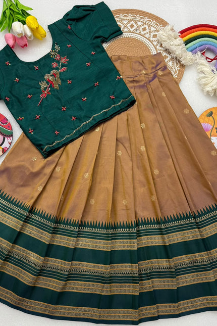 Pure soft febric with zari weaving work kids lehanga SS821