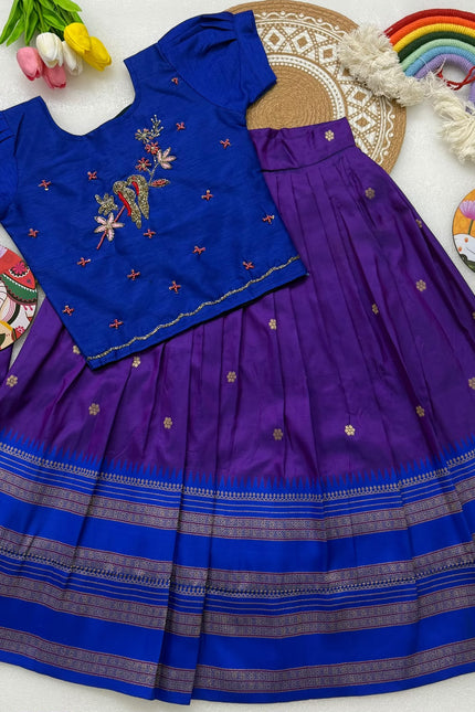 Pure soft febric with zari weaving work kids lehanga SS821