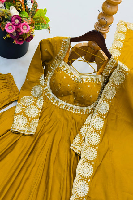 Roman Silk  Embroidery Sequence Work gown SS820