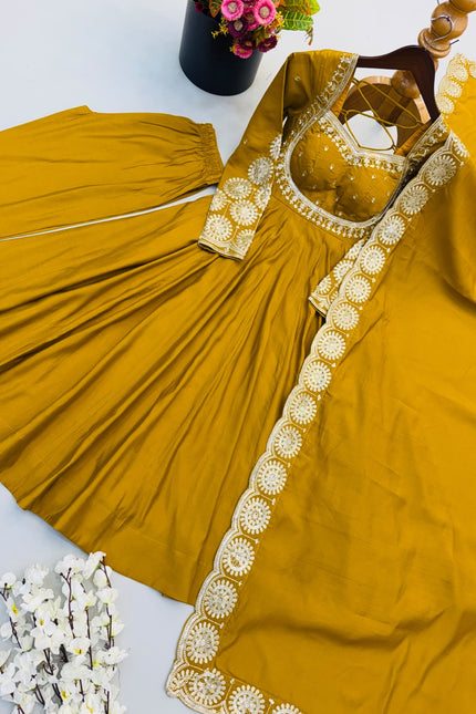 Roman Silk  Embroidery Sequence Work gown SS820