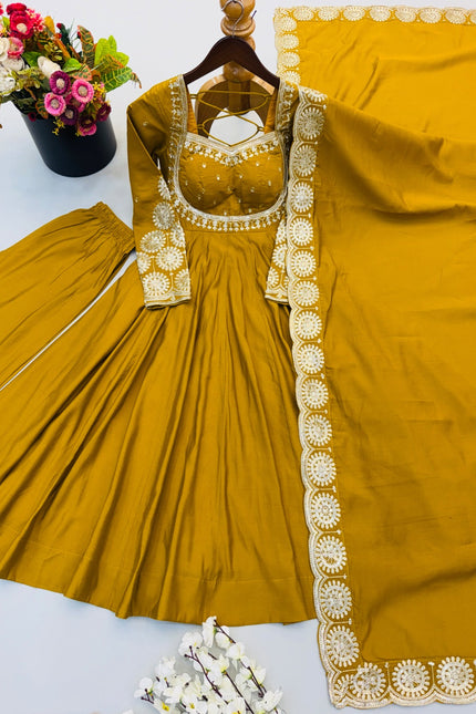 Roman Silk  Embroidery Sequence Work gown SS820