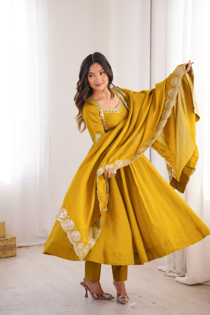 Roman Silk  Embroidery Sequence Work gown SS820