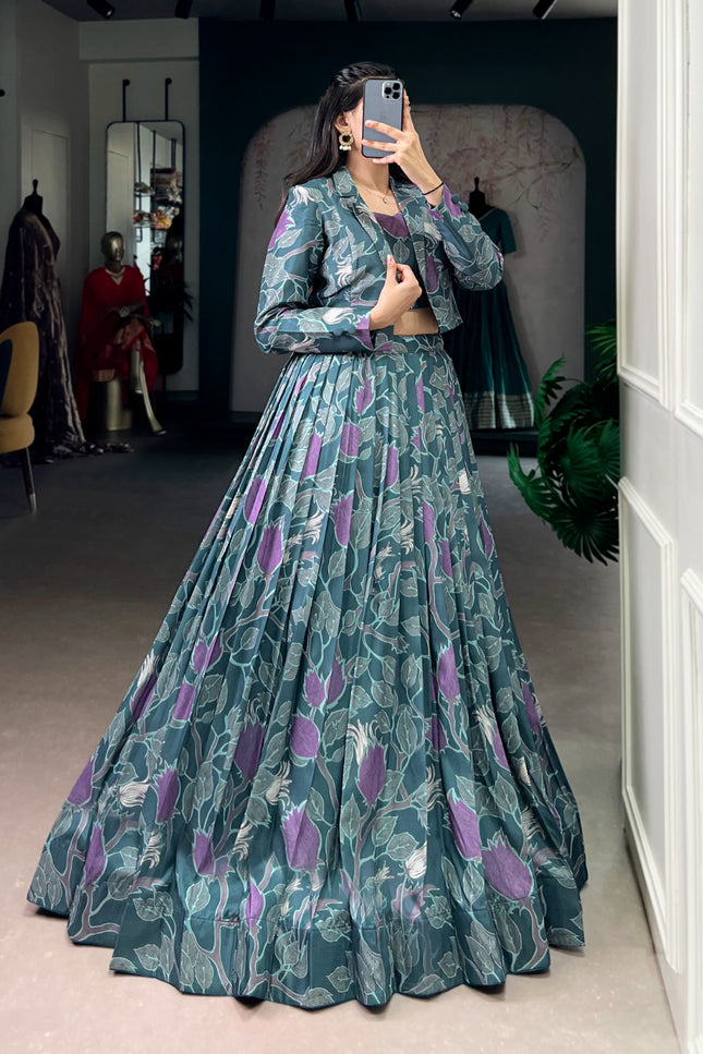 Tasar silk printed co-ord lehenga SS835