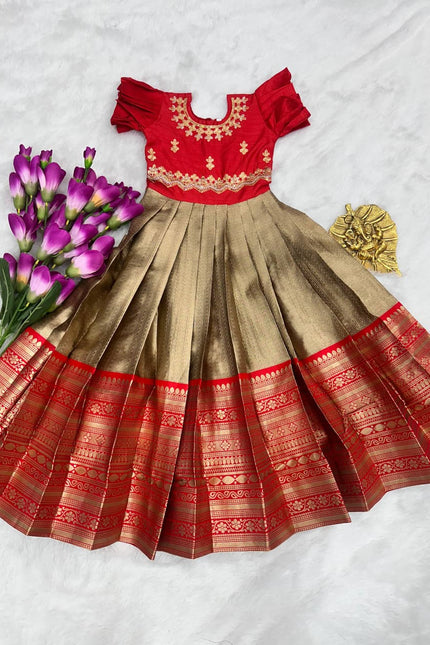 Semi pattu zari weaving Kids Gown SS888