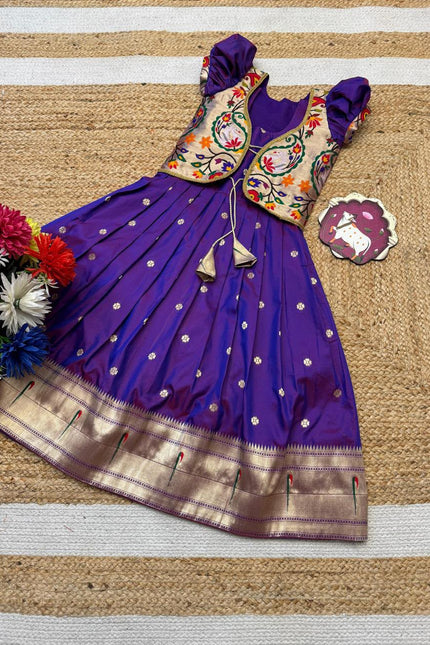 Soft Paithani Muniya Border kids Gown SS880