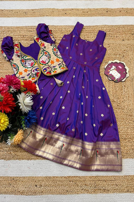 Soft Paithani Muniya Border kids Gown SS880