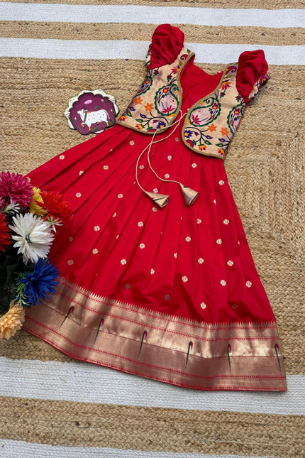 Soft Paithani Muniya Border kids Gown SS880