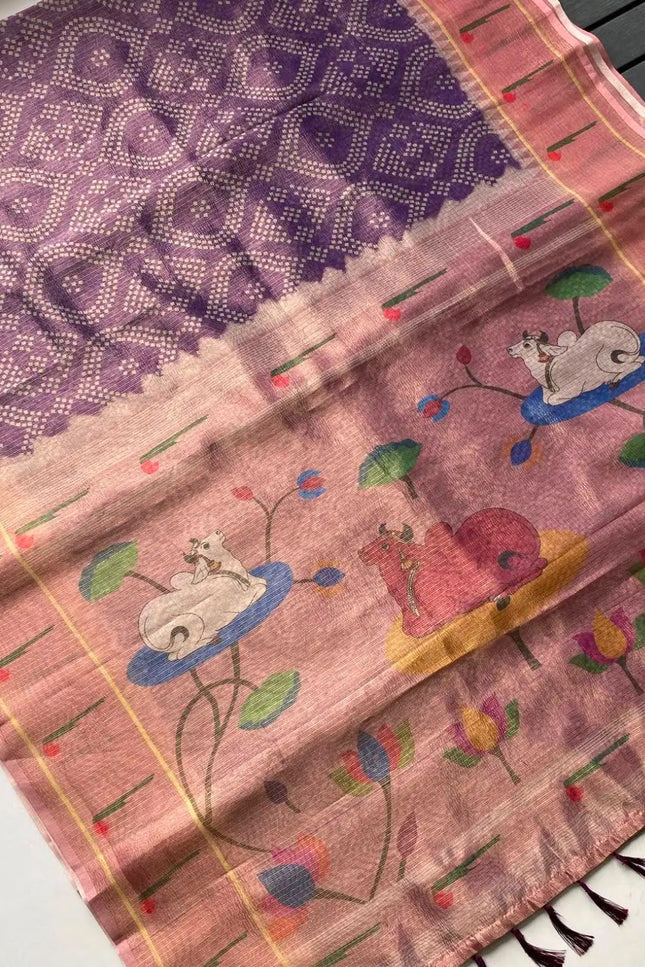 Saree with kalamkari pichwai pallu SS886