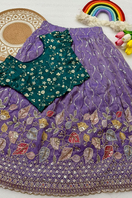 Soft Viscose tissue with beads work kids lehanga SS919