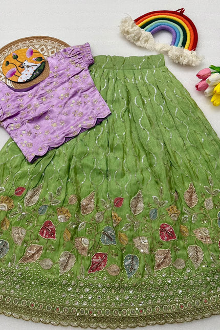 Soft Viscose tissue with beads work kids lehanga SS919