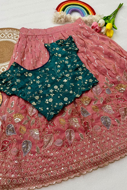 Soft Viscose tissue with beads work kids lehanga SS919